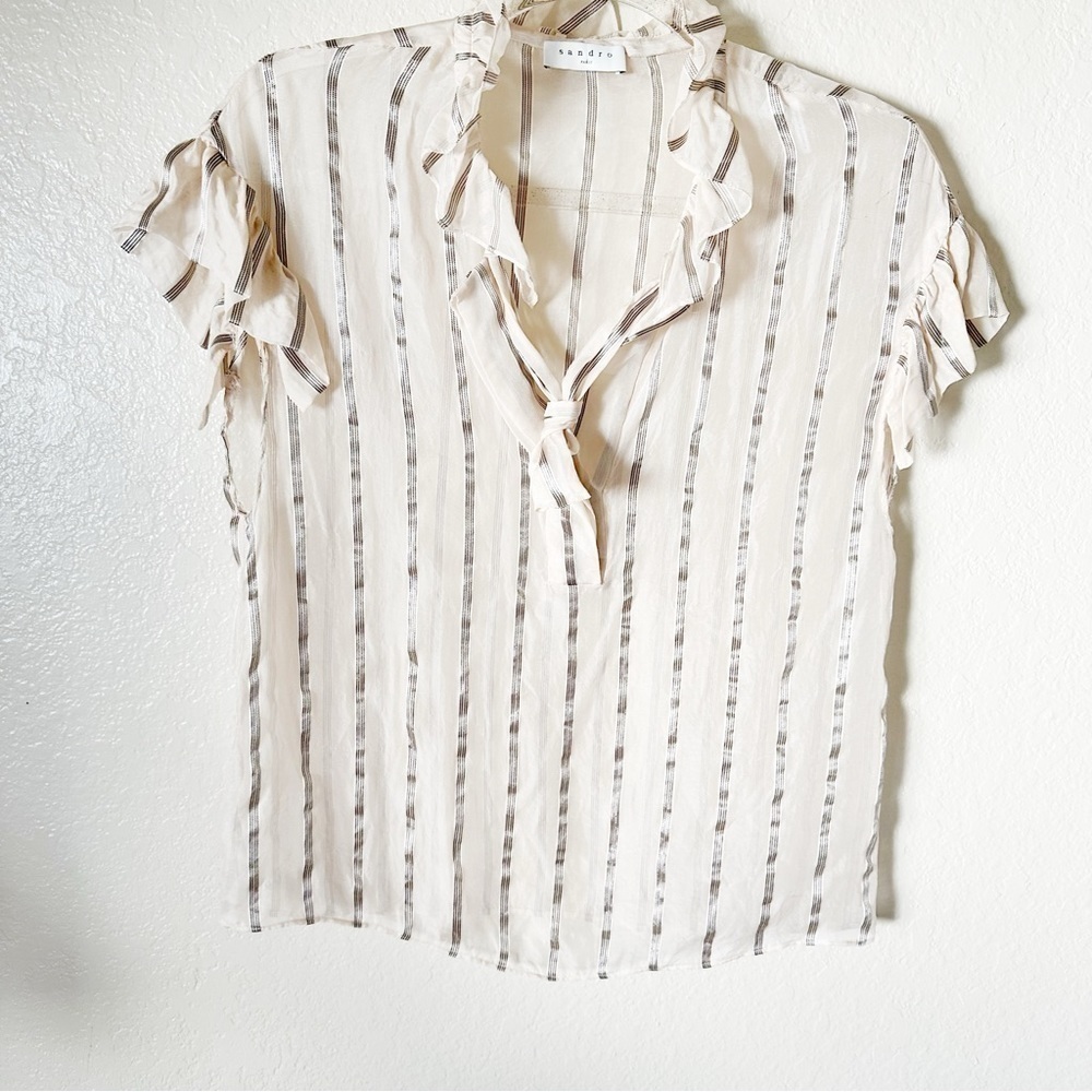SANDRO Striped Mock Neck Blouse size small - Picture 5 of 11